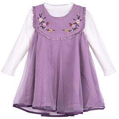 ContiKids Girls 2 Pieces Set Dress Long Sleeve Shirts Sleveless Lined Embroidered Dress 11 Purple