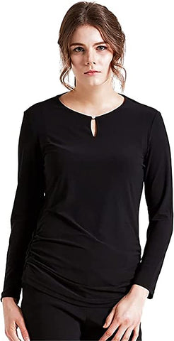 A classic, solid-colored blouse with long sleeves, perfect for the office or a formal event.