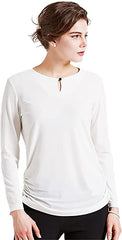 A must-have piece for any woman's wardrobe, this solid-colored blouse from Looseau features long sleeves.